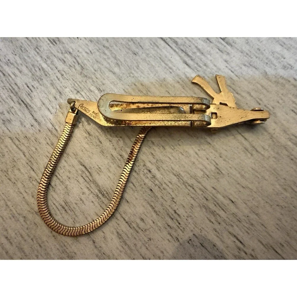 K Monogram Initials Letter  Snake Chain Vintage FOLDING ANSON Tie Bar Clip MCM